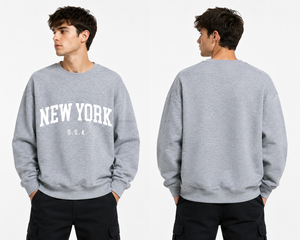 Sweat-shirt gris oversize à col rond pour homme, imprimé New York U.S.A, pull décontracté en coton tricoté pour l'automne, manches régulières, anti-boulochage - Product Image 1