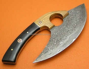Cuchillo para Pizza de Acero de Damasco Industrial de Alta Calidad, Hecho a Mano, con Doble Hoja en Forma de Hacha - Product Image 5