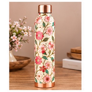 Traditional Ivory <b>Pink</b> Floral Pattern Copper <b>Water</b> <b>Bottle</b> Portable Drinkware Leakproof copper <b>bottle</b> - Product Image 1