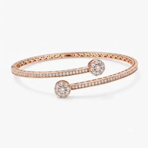 กำไลข้อมือทองคำโรสโกลด์ 14K ประดับเพชร DEF VVS 0.90 กะรัต เพชรแล็บทรงกลมแบบไมโครเพฟ กำไลข้อมือแบบเปิดสำหรับเธอ - Product Image 1