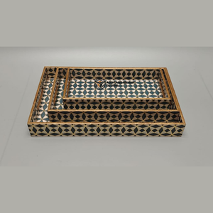 Premium 3-Pack Stackable Enamel MDF <b>Trays</b> Elegant Harlequin Tile Design Luxury Barware & Coffee <b>Table</b> Serving <b>Trays</b> - Product Image 1