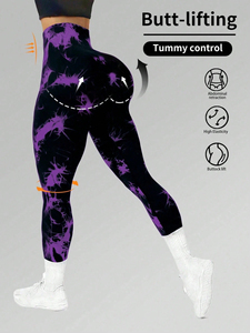 Leggings Deportivos de Cintura Alta para Mujer, Color Negro y Morado Tie Dye, para Yoga, Gimnasio, Fitness, Ropa Deportiva, Leggings Largos - Product Image 5