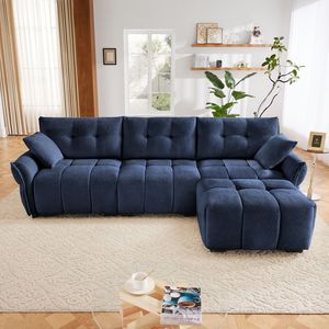 Set Divano a Tre Posti in Legno Massello con Pouf e Cuscini in Ciniglia Testurizzata ad Alta Resilienza per Soggiorno - Product Image 2