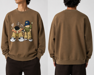 Men's Cartoon Printed Crew Neck Sweatshirt Oversized Regular Fit Knitted Cotton Pullover Autumn Casual Style Front Logo - Product Image 2