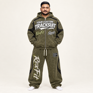 Conjunto Deportivo con Capucha Color Verde Oliva para Hombre, Estampado Personalizado, Ropa Urbana para Otoño, 100% Algodón, Tela French Terry - Product Image 2