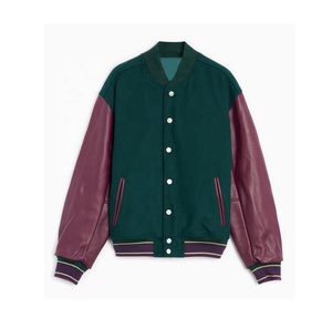 Veste de sport universitaire pour homme de haute qualité, 100% laine avec manches en cuir, col montant, vêtement d'hiver fin, nouveau style - Product Image 1