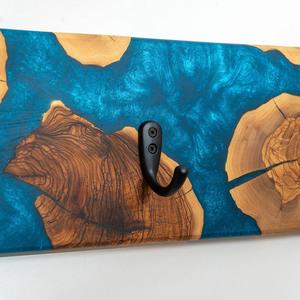 Elegant <b>Wooden</b> Wall Organizer with Blue Epoxy Resin Inlay Decorative Brass <b>Coat</b> <b>Hooks</b> Entryway Key Holder Storage Rack - Product Image 6