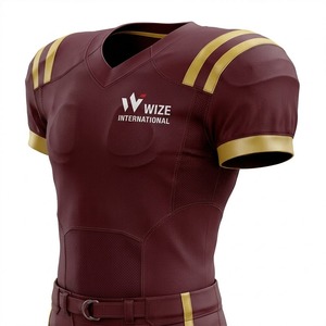 Ensemble de maillot de football américain Wize International pour hommes, couleur bordeaux et or, manches courtes, col en V, uniforme rembourré, uniforme de football américain - Product Image 3