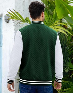 Veste universitaire matelassée pour homme, vert et blanc, à blocs de couleur, avec fermeture boutonnée, col montant, en polyester, pour l'automne, style décontracté - Product Image 3