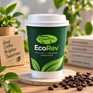 Vasos de Papel Ecológicos EcoRev de Pared Simple con Logotipo de Hoja Verde, Impresión Digital, para Bebidas Calientes, Desechables, 90 mm de Diámetro Superior - Product Image 3