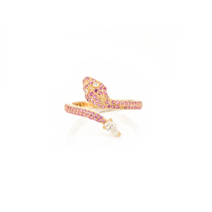 Meilleure Vente Bague Serpent en Or Jaune 14K Véritable avec Saphir Rose et Diamant, Design Unique, Bijou Animalier en Pierre Précieuse 100% Naturelle - Product Image 1