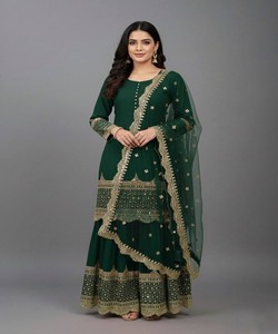 MODERN GEORGETTE EMBROIDERY SEQUENCE WORK WITH POTLI BUTTON WORK TOP SHARARA WITH DUPATTA 83318 GREEN - Product Image 1