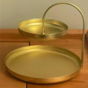 Two Tier Round Decorative <b>Tray</b> Metal Handicraft Traditional Design Multi Functional For Dining Table - Product Image 4