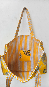 Sac fourre-tout en coton Kantha matelassé jaune de qualité supérieure avec fermeture éclair, style bohème, sac à bandoulière pour femmes - Product Image 4