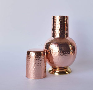 Wholesale Pure Copper Hammered Bedside <b>Water</b> Bottle Carafe Pitcher Pot Set with Glass <b>Bulk</b> - Product Image 5