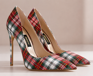 Escarpins élégants à talons aiguilles en tissu écossais tartan pour femmes, parfaits pour les mariages et les soirées, vente en gros - Product Image 1