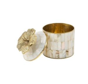 Boîtes et pots en nacre, boîte en nacre, récipient décoratif en coquillage naturel de qualité supérieure avec motif floral doré pour la décoration de chambres d'hôtel de luxe - Product Image 4