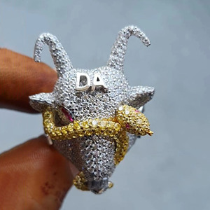 Anillo de Plata de Ley 925 con Calavera de Cabra y Cara de Animal, Totalmente Cubierto de Moissanita, Estilo Hip Hop Personalizado, Joyería de Compromiso para Hombre - Product Image 1