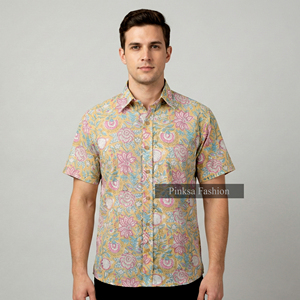Chemise à manches courtes pour homme, 100% coton, imprimé floral, col boutonné, respirante, décontractée, pour l'été - Product Image 2