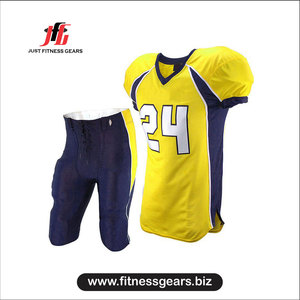 American Football Uniform Men's Sublimated Jersey Pants Moisture Wicking Fitted Set Yellow Navy 24 - Product Image 1