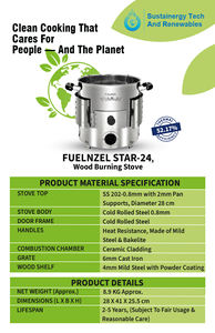 Poêle à bois moderne FUELNZEL Star 24 en acier inoxydable - Chauffage autonome écologique et durable pour cuisine, ferme, maison, Delhi - Product Image 3