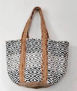 Handmade Recycled Cotton Chindi Braided Jute <b>Bags</b> <b>Reusable</b> Tote <b>Bags</b> for Beach and <b>Shopping</b> with two handles best for beach <b>bags</b> - Product Image 3