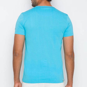 Camiseta de Manga Corta para Hombre, Color Azul Claro, Cuello Redondo, Estampado de Letras en la Parte Delantera, Corte Regular, Estilo Casual, 100% Algodón, Transpirable, de Secado Rápido - Product Image 1