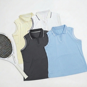 Women's Sleeveless Polo Shirt Solid Color Quick Dry Sporty Golf Top Knitted Polyester Polo Collar Button Closure - Product Image 2
