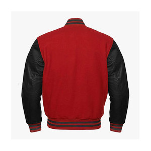 Veste de baseball pour homme, verte, style varsity, avec manches en cuir blanc, col montant et blocs de couleur - Product Image 6