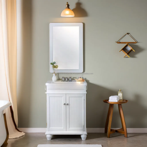 Meuble-lavabo élégant blanc en bois massif de 24 pouces avec vasque et petit meuble de rangement, design côtier Phuoc Hung - Product Image 2
