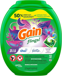 ผงซักฟอกแบบเม็ด Gain Flings 112 เม็ด กลิ่นมูนไลท์บรีซ สูตร 3 in 1 HE พร้อมสารเพิ่มประสิทธิภาพ Oxi Boost และ Febreeze - Product Image 6