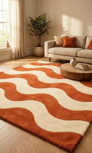 Tapis d'appoint abstrait en laine douce, à motifs ondulés, tufté à la main, antidérapant, moderne et luxueux, pour salon, chambre, hôtel, décoration intérieure - Product Image 5