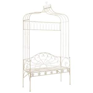 Banc de jardin en fer forgé blanc antique, design standard pour patio - Product Image 1