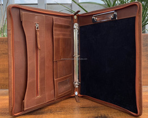 Personalizado hombres y mujeres mano Tooled cuero a cuadros negocios con cremallera Padfolio reanudar organizador cartera carpeta con Bloc de notas - Product Image 6