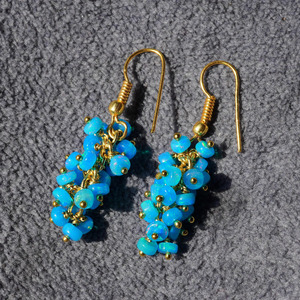Sky Blue Ethiopian Welo <b>Opal</b> Beaded <b>Earrings</b>, 14K Gold, Rainbow Gemstone - Product Image 1