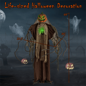 Fantasma Animatronico di Halloween da 1,8 m con Design a Zucca Luminoso, Suoni e Movimenti Spaventosi Attivabili al Tocco per Uso Interno/Esterno - Product Image 3