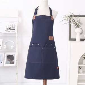 Classic Bib Apron Canvas Multiple Pockets <b>Cooking</b> Daily Use Beige Woven Style - Product Image 3