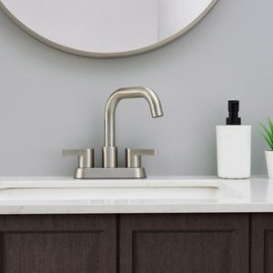 Rubinetti per lavabo a 2 maniglie con finitura nichel spazzolato, interasse da 4 pollici, per lavelli a 3 fori, con scarico a scomparsa e tubi di alimentazione acqua - Product Image 6