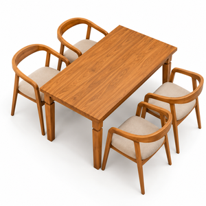 Midcentury Modern Wooden <b>Dining</b> Table <b>Set</b> with Upholstered <b>Chairs</b> for Home <b>Dining</b> Room Furniture Indonesia - Product Image 1
