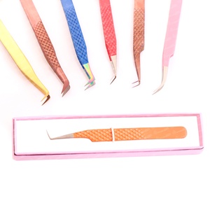 Venta al por mayor de pinzas de extensión de pestañas postizas de acero inoxidable rosa claro de alta calidad punta puntiaguda con bolsa de embalaje - Product Image 5