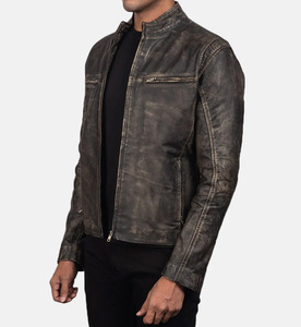 Blouson unisexe d'hiver en cuir véritable délavé, élégant, avec fermeture éclair, imperméable, coupe-vent, séchage rapide, style motard, vente en gros - Product Image 2