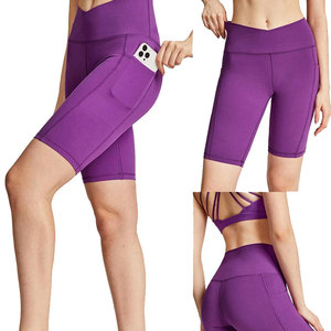 Shorts de yoga respirants taille haute pour femmes, pour fitness, gym, entraînement, sans coutures, effet push-up, en Spandex/Nylon - Product Image 1