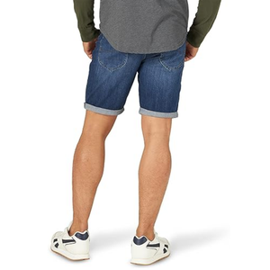 Shorts en jean indigo délavé à revers pour hommes, en sergé flexible, coupe soignée, résistant à l'usure, vente en gros - Product Image 2