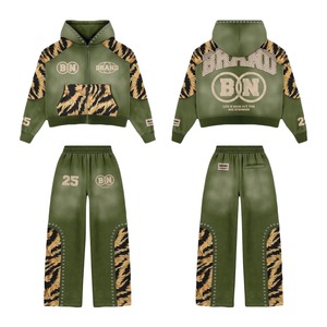 Conjunto Deportivo Glory con Logotipo Personalizado, Estilo Urbano Y2K Vintage, Sudadera con Capucha de Forro Polar Grueso con Estampado de Tigre y Pantalones Anchos con Corte Acampanado - Product Image 2
