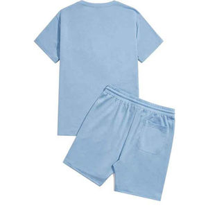 <b>Knitted</b> 100% Cotton Men's T-Shirt <b>Sets</b> Wholesale Breathable Summer Men's Shorts <b>Set</b> Custom Digital Printed Striped Streetwear - Product Image 2