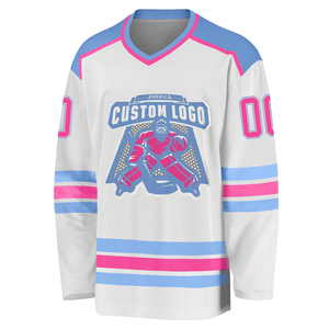 Maillot de hockey sur glace personnalisé pour homme, imprimé par transfert thermique, uniforme d'équipe, nom et numéro personnalisés, 100% polyester, rembourré, respirant - Product Image 1