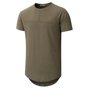 Olive Green Longline Curved Hem Panel Seam Tee Men Short Sleeve Crew Neck Cotton Wholesale Top - Product Image 1