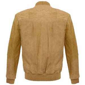 Men's Latest Fashion Buckskin Beige Goat <b>Suede</b> Leather Bomber <b>Jacket</b> - Product Image 2