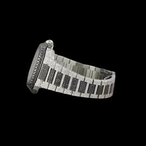 นาฬิกาข้อมือสไตล์ฮิปฮอปสำหรับทุกเพศ ตัวเรือนสแตนเลสสีขาวทอง สายอะนาล็อก เครื่อง ETA กลไกจักรกล ประดับเพชรโมอิสซาไนต์สีดำ VVS เต็มหน้าปัด - Product Image 4