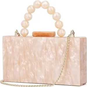 Nuevo Bolso de Mano Artesanal Clásico con Logotipo Personalizado, Efecto Mármol Bohemio de Resina, Elegante, Color Crema, Tela No Tejida - Product Image 3